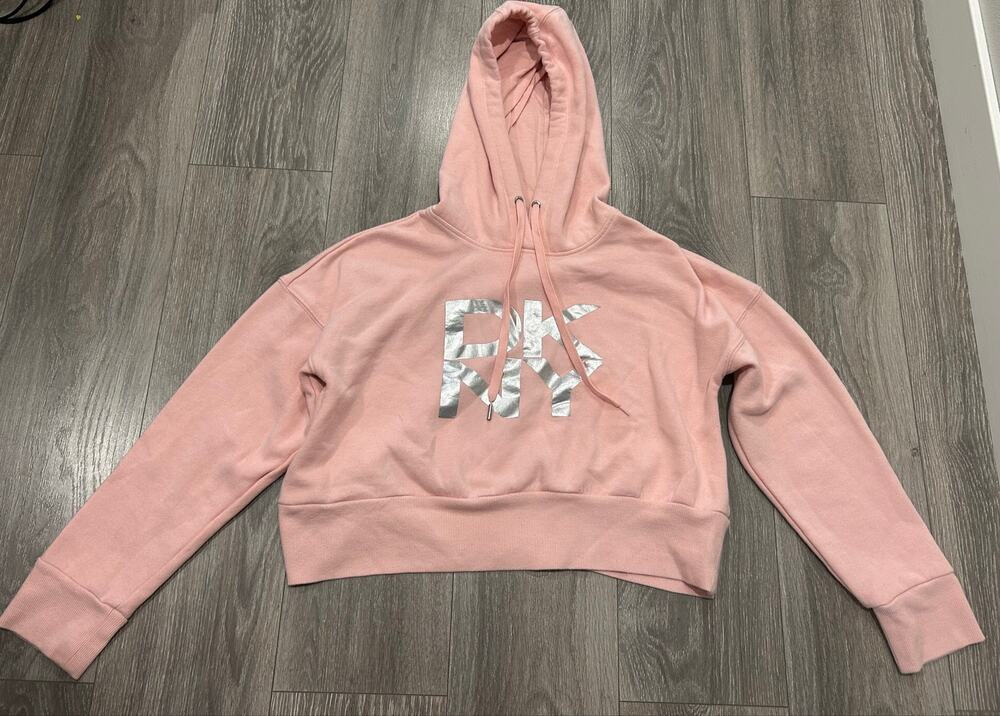 DKNY Sport Women’s Pink Cropped Hoodie Sweatshirt Size Medium